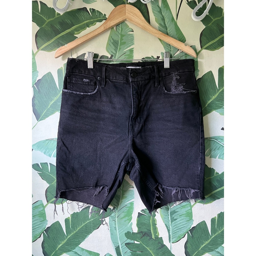 Good American Distressed Denim Shorts Womens 8/29 Black NWOT